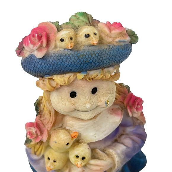 Girl Holding Chicks & Chicks on Her Hat Figurine 6" - Picture 2 of 6